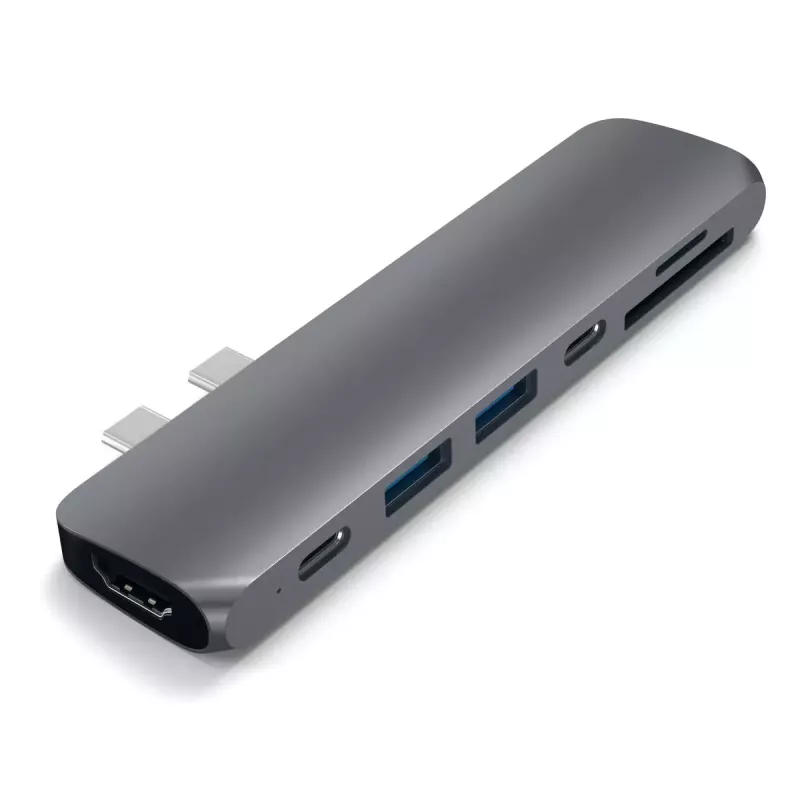 Dock/replicador de portas para portátil Satechi ST-CMBPM — anfitrião USB 3.2 Gen 1 Type-C, HDMI, USB-A, SD/MicroSD, cinzento