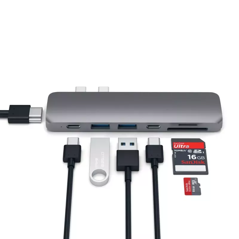 Dock/replicador de portas para portátil Satechi ST-CMBPM — anfitrião USB 3.2 Gen 1 Type-C, HDMI, USB-A, SD/MicroSD, cinzento