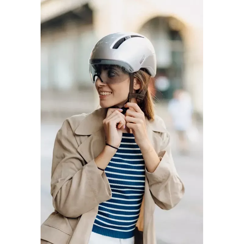 Capacete de bicicleta HJC Calido Plus, prateado (Pearl Grauish Silver), tamanho M, 55–59 cm, 350 g, In-Mold, viseira magnética