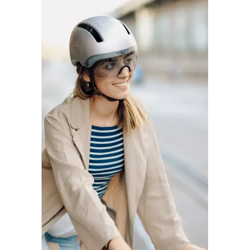 Capacete de bicicleta HJC CALIDO PLUS L, Pearl Grauish Silver, In-Mold, 58–63 cm, 350 g, viseira magnética