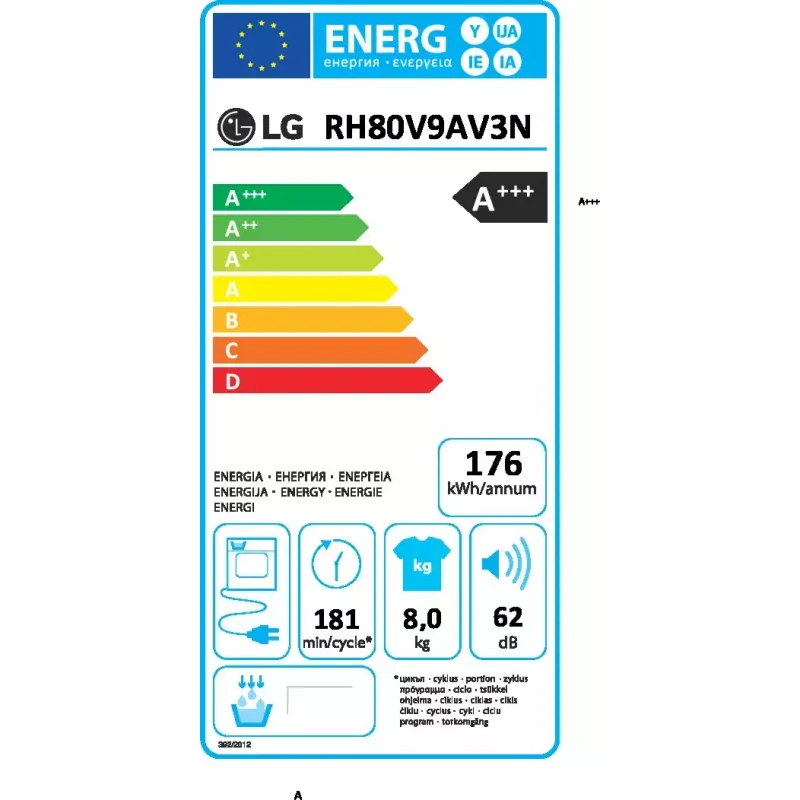 Máquina de secar roupa LG RH80V9AV3N 8 kg A+++ bomba de calor, independente de carregamento frontal, preto/branco