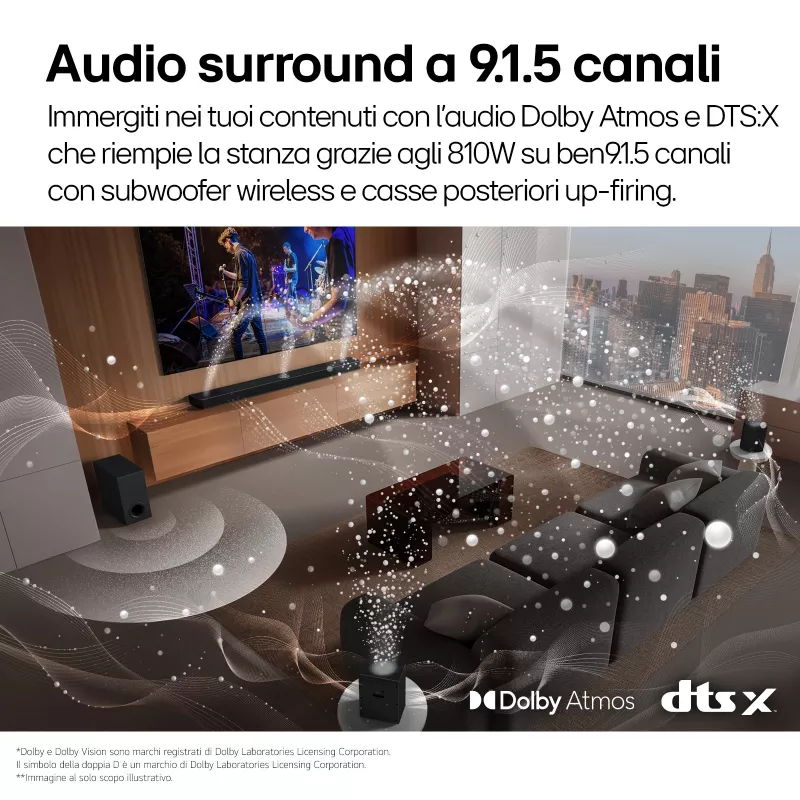 Barra de som LG S95TR 9.1.5 canais 810 W RMS com subwoofer sem fios 220 W, preto