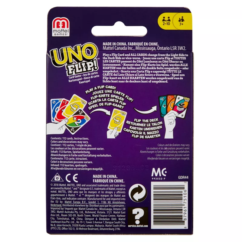 Jogo de cartas UNO FLIP com baralho acessível para daltónicos para crianças, adultos e noites de jogos em família