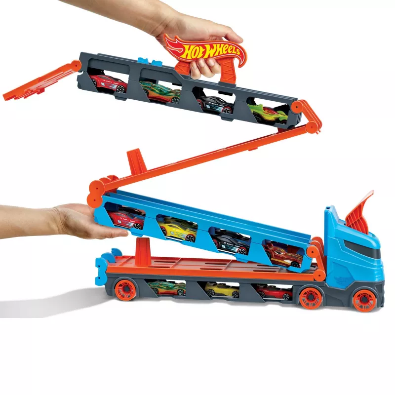 Hot Wheels City Speedway Hauler Carrier com 3 carros de brinquedo, conjunto de veículos, 4 ano(s), plástico, cinzento, multicolor