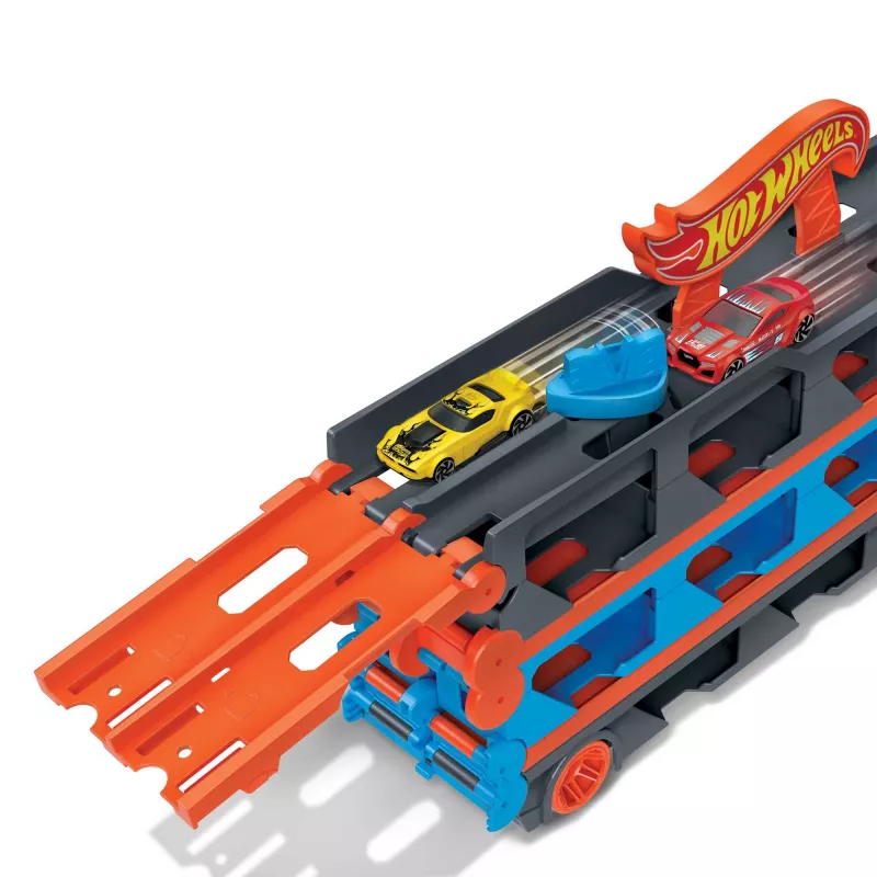 Hot Wheels City Speedway Hauler Carrier com 3 carros de brinquedo, conjunto de veículos, 4 ano(s), plástico, cinzento, multicolor