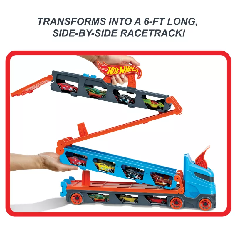 Hot Wheels City Speedway Hauler Carrier com 3 carros de brinquedo, conjunto de veículos, 4 ano(s), plástico, cinzento, multicolor