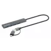 Manhattan Dock/Hub Combo USB-C e USB-A, ligações (4): USB-A (x4), 5 Gbps (USB 3.2 Gen1 também conhecido como USB 3.0), alimentado por USB (não requer fonte de alimentação externa), cabo 25 cm