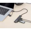 Manhattan Dock/Hub Combo USB-C e USB-A, ligações (4): USB-A (x4), 5 Gbps (USB 3.2 Gen1 também conhecido como USB 3.0), alimentado por USB (não requer fonte de alimentação externa), cabo 25 cm