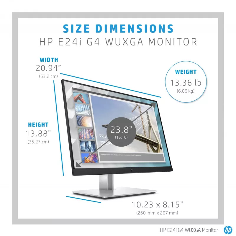 Monitor HP E-Series E24i G4 WUXGA, 61 cm (24 inch), 1920 x 1200 píxeis, WUXGA, LCD, 5 ms, preto