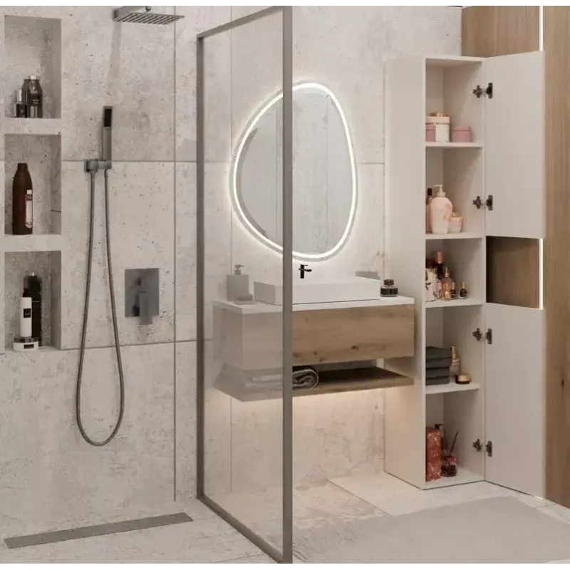 Armário de casa de banho Top E Shop NEL, independente 2 portas, laminado em cashmere, 1740×310×300 mm, 5 prateleiras