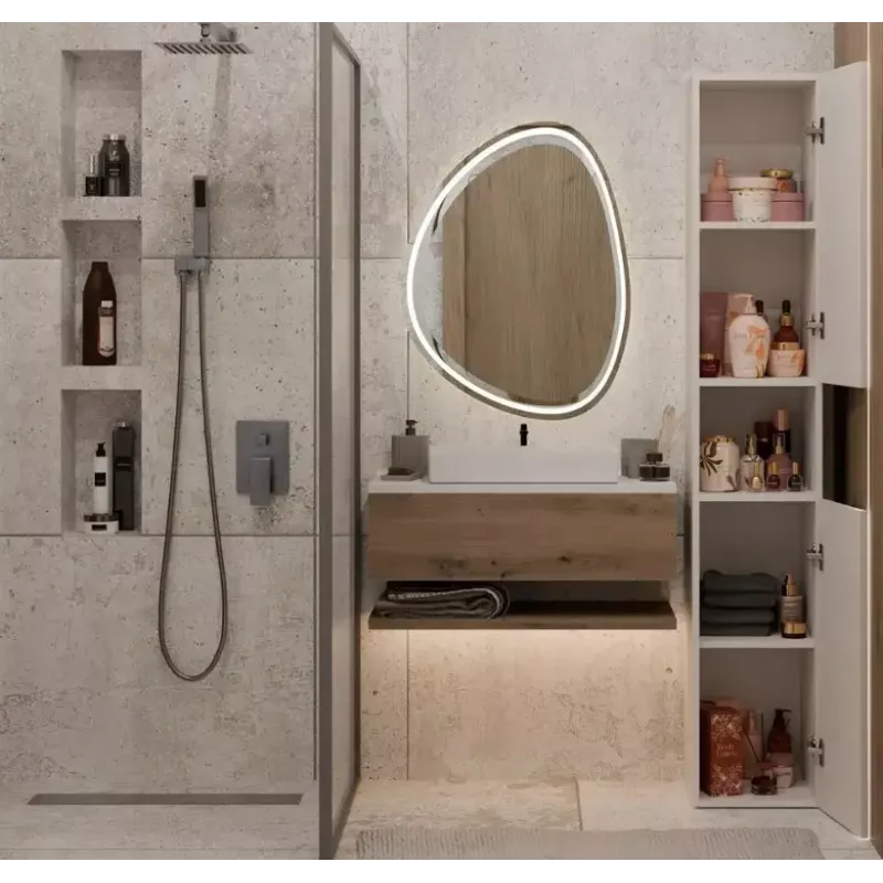 Armário de casa de banho Top E Shop NEL, independente 2 portas, laminado em cashmere, 1740×310×300 mm, 5 prateleiras