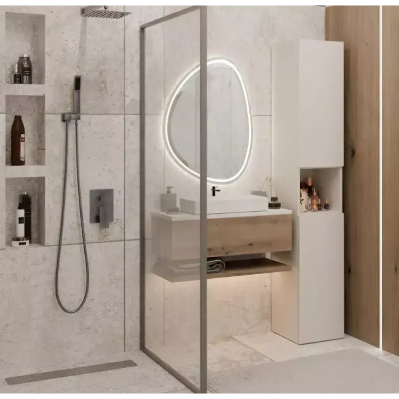 Armário de casa de banho Top E Shop NEL, independente 2 portas, laminado em cashmere, 1740×310×300 mm, 5 prateleiras