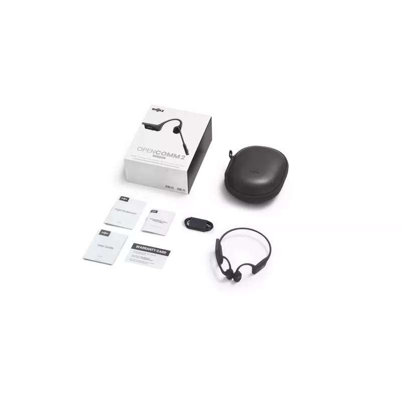 SHOKZ OpenComm2 2025 Upgrade Headset Bluetooth de condução óssea sem fios para videoconferências com porta de carregamento USB-C | 16 h de tempo de conversação, 29 m de alcance, 1 h de carregamento | Com microfone de arco com cancelamento de ruído, preto