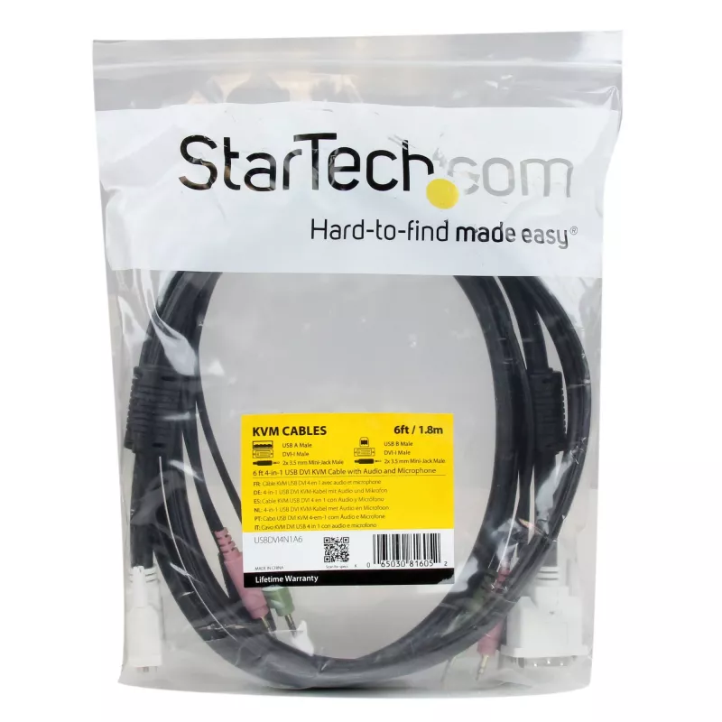 StarTech.com Cabo KVM USB DVI 4-em-1 de 1,8 m com áudio e microfone