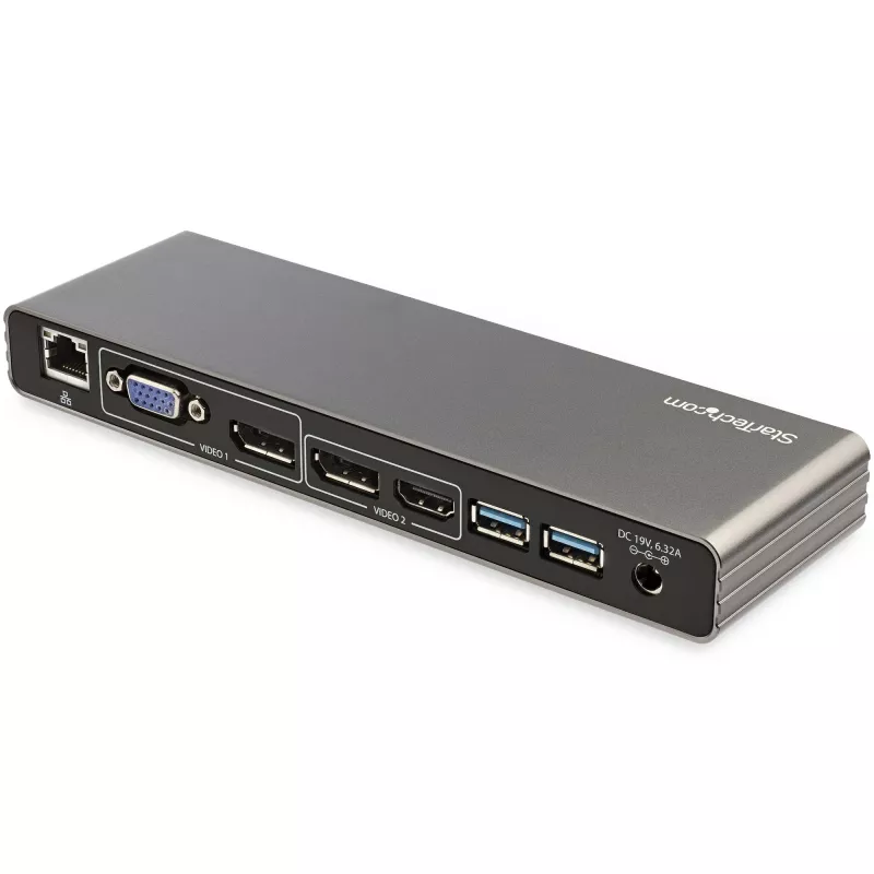 StarTech.com Dock Thunderbolt 3 – Estação de acoplamento TB3 para portátil com monitor Dual-4K-60-Hz com DisplayPort, HDMI e VGA 1080p – 85 W Power Delivery e potência de carregamento – 2x USB-A, Ethernet – Mac e Windows