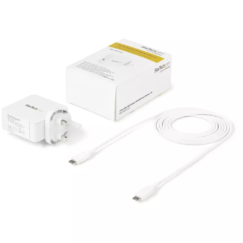 StarTech.com Carregador de parede USB-C - Carregador para portátil USB-C 60 W PD - cabo de 6 pés/2 m - Fonte de alimentação Type-C universal compacta - Dell XPS/Lenovo X1 Carbon/HP EliteBook/MacBook - certificado USB-IF/CE
