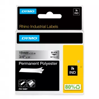 DYMO Rhino Industrial Etiquetas de poliéster permanentes | 19 mm x 5,5 m | impressão preta sobre metálico | autoadesivas | para máquinas de etiquetas Rhino e LabelManager