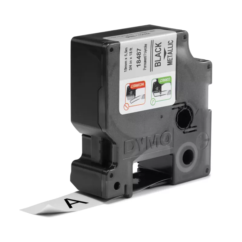 DYMO Rhino Industrial Etiquetas de poliéster permanentes | 19 mm x 5,5 m | impressão preta sobre metálico | autoadesivas | para máquinas de etiquetas Rhino e LabelManager