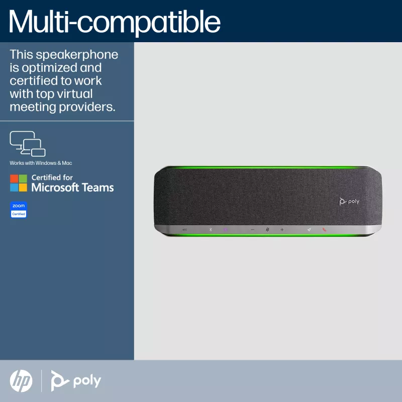 Speakerphone HP Poly Sync 60 certificado Microsoft Teams, prateado, RoHS, Federal Communications Commission (FCC), CE, 37 mm, 116 mm, 394 mm, 1 kg