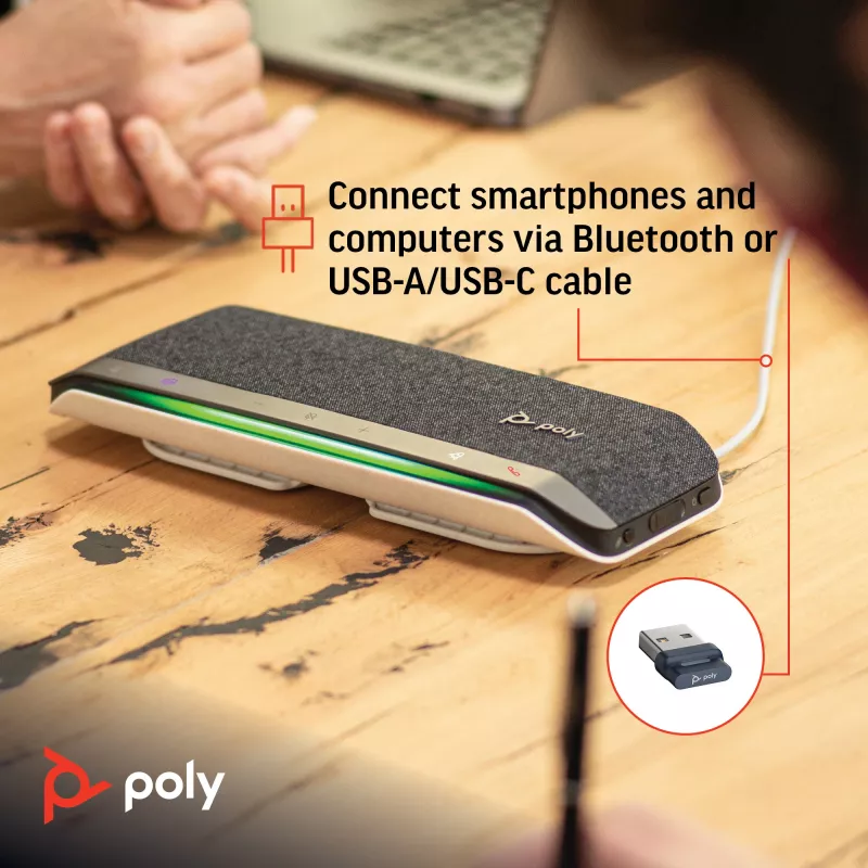 Speakerphone HP Poly Sync 40+ certificado Microsoft Teams USB-A USB-C + adaptador BT700 USB-A