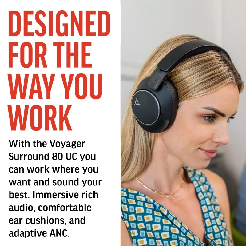 Headset HP Poly Voyager Surround 80 UC USB-C + adaptador USB-C/A
