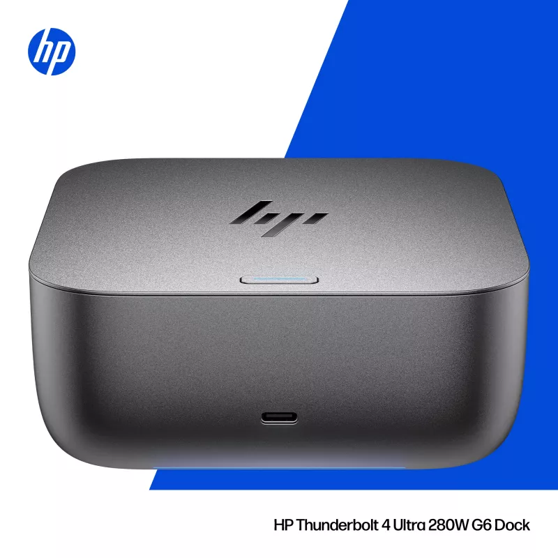 HP Thunderbolt 4 Ultra 280W G6 dock, com fios, Thunderbolt 4, 280 W, 10,100,1000,2500 Mbit/s, cinzento, 8K Ultra HD