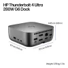 HP Thunderbolt 4 Ultra 280W G6 dock, com fios, Thunderbolt 4, 280 W, 10,100,1000,2500 Mbit/s, cinzento, 8K Ultra HD