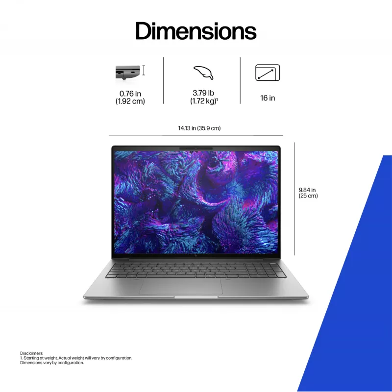HP ZBook 8 G1i estação de trabalho móvel de 16 polegadas, Intel Core Ultra 7 255H, 32GB, 1TB SSD, NVIDIA RTX 500 Ada 4GB, Windows 11 Pro