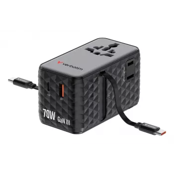 Verbatim Charge 'n' Travel 70W 2C Adaptador de viagem universal retrátil Preto