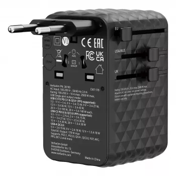 Verbatim Charge 'n' Travel 170W Adaptador de viagem universal Preto