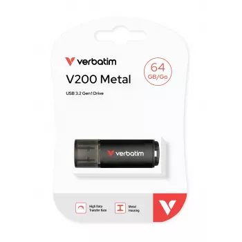Verbatim V200 Metal Pen drive USB 64GB, 64 GB, USB Type-A, 3.2 Gen 1 (3.1 Gen 1), 200 MB/s, Tampa, Preto