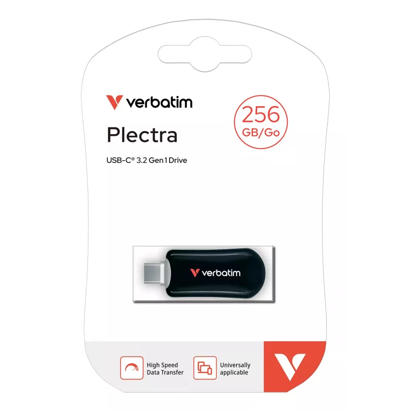 Verbatim Plectra Pen drive USB-C Preto 256GB, 256 GB, USB Type-C, 3.2 Gen 1 (3.1 Gen 1), 100 MB/s, Sem tampa, Preto