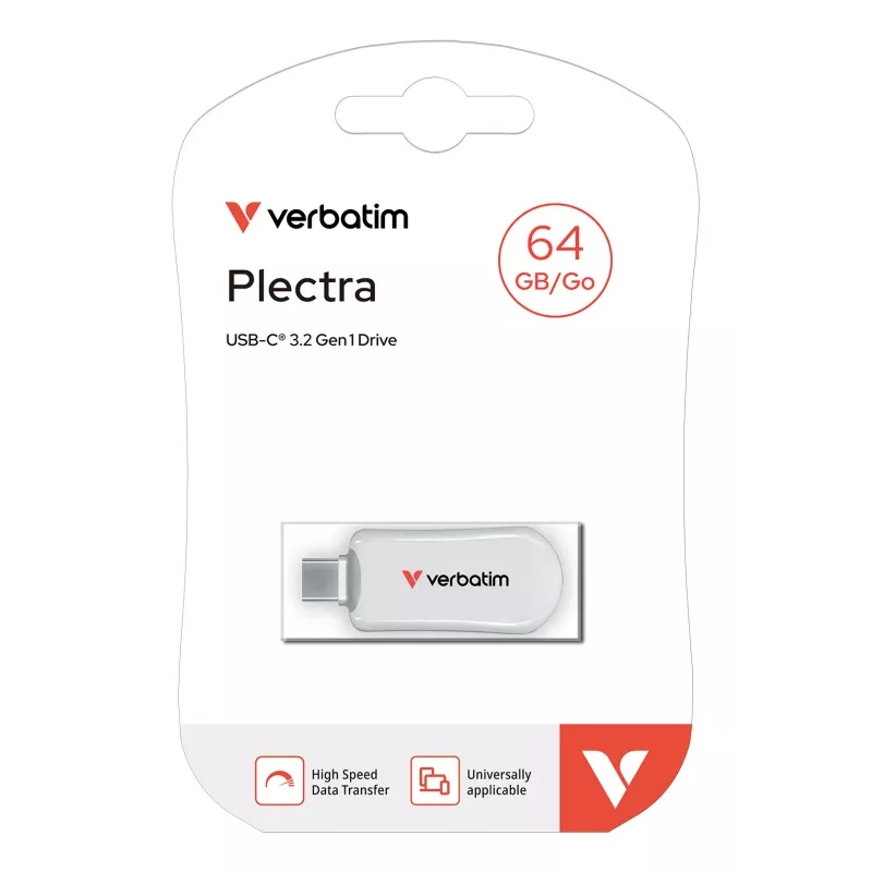 Verbatim Plectra Pen drive USB-C Branco 64 GB, 64 GB, USB Type-C, 3.2 Gen 1 (3.1 Gen 1), 100 MB/s, sem tampa, branco