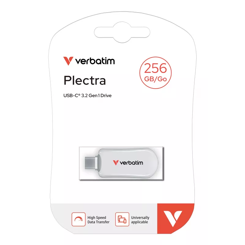 Verbatim Plectra Pen drive USB-C Branco 256GB, 256 GB, USB Type-C, 3.2 Gen 1 (3.1 Gen 1), 100 MB/s, Sem tampa, Branco