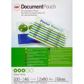 Película de plastificação GBC A6 80 mícron, brilhante, transparente, A6, 111 mm, 154 mm, 100 unidades