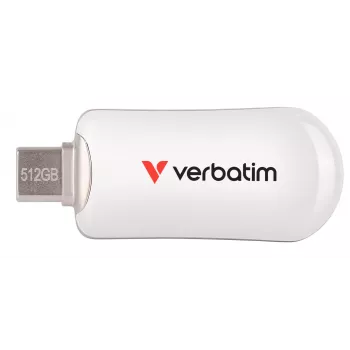 Pen drive USB-C Verbatim Plectra branca 512GB, 512 GB, USB Type-C, 3.2 Gen 1 (3.1 Gen 1), 100 MB/s, sem tampa, branca