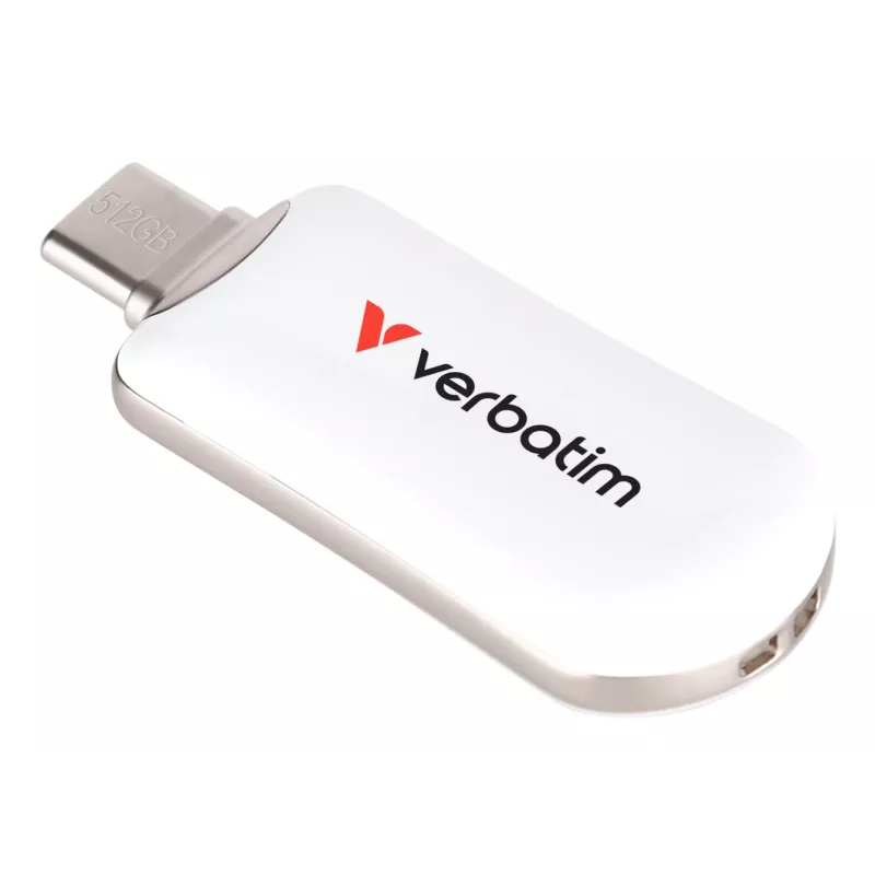 Pen drive USB-C Verbatim Plectra branca 512GB, 512 GB, USB Type-C, 3.2 Gen 1 (3.1 Gen 1), 100 MB/s, sem tampa, branca