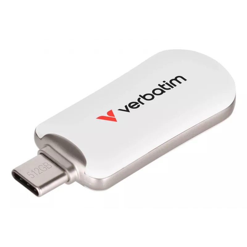 Pen drive USB-C Verbatim Plectra branca 512GB, 512 GB, USB Type-C, 3.2 Gen 1 (3.1 Gen 1), 100 MB/s, sem tampa, branca
