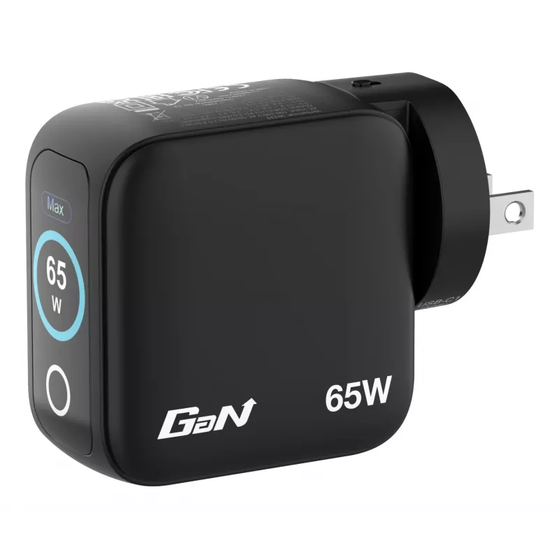 Carregador Verbatim Mini GaN 65W com visor, interior, AC, 20 V, preto