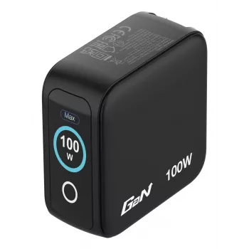 Carregador Verbatim Mini GaN 100W com visor, interior, AC, 20 V, preto