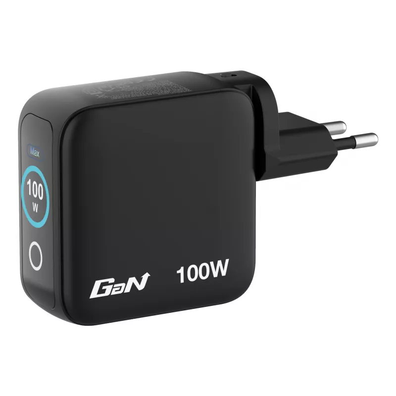 Carregador Verbatim Mini GaN 100W com visor, interior, AC, 20 V, preto