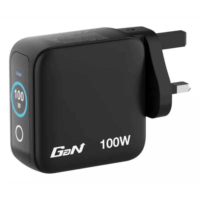 Carregador Verbatim Mini GaN 100W com visor, interior, AC, 20 V, preto