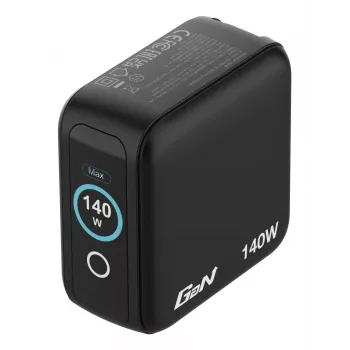 Carregador Verbatim Mini GaN 140W com visor, interior, AC, 28 V, preto