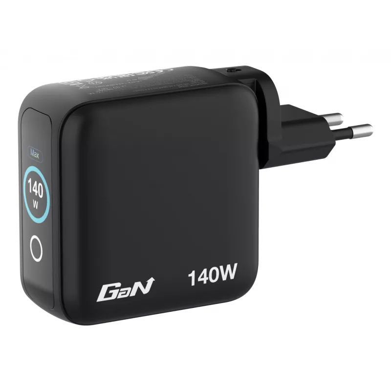Carregador Verbatim Mini GaN 140W com visor, interior, AC, 28 V, preto