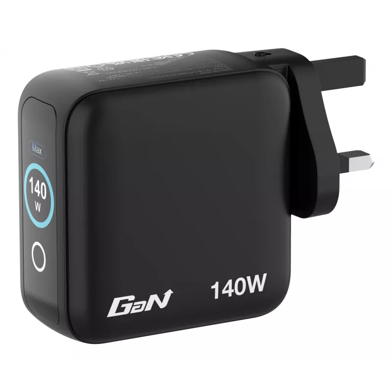 Carregador Verbatim Mini GaN 140W com visor, interior, AC, 28 V, preto