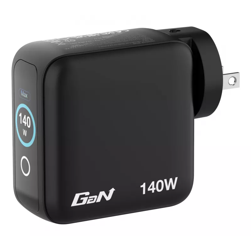 Carregador Verbatim Mini GaN 140W com visor, interior, AC, 28 V, preto