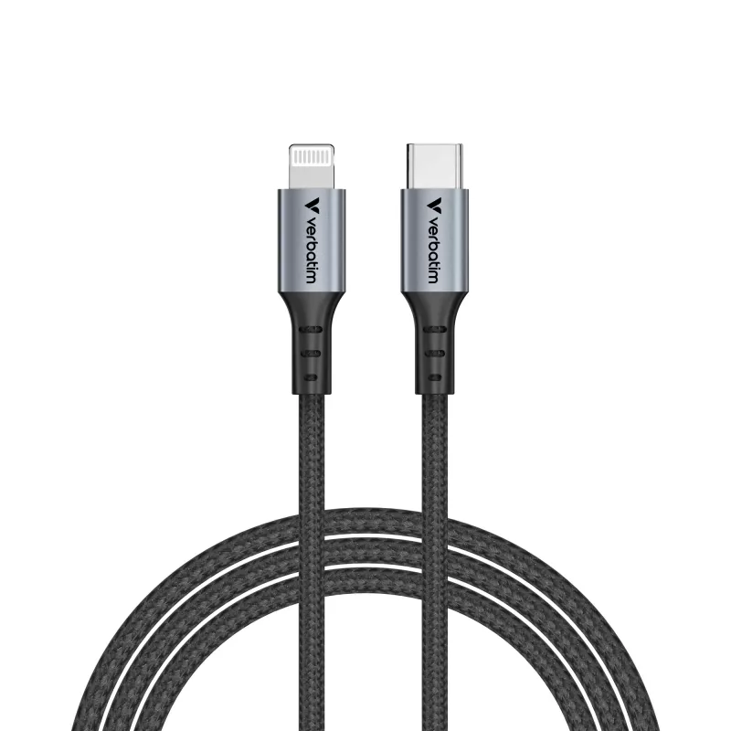 Cabo Verbatim Sync & Charge USB-C para Lightning 120 cm, 1,2 m, Lightning, USB C, ficha, ficha, preto