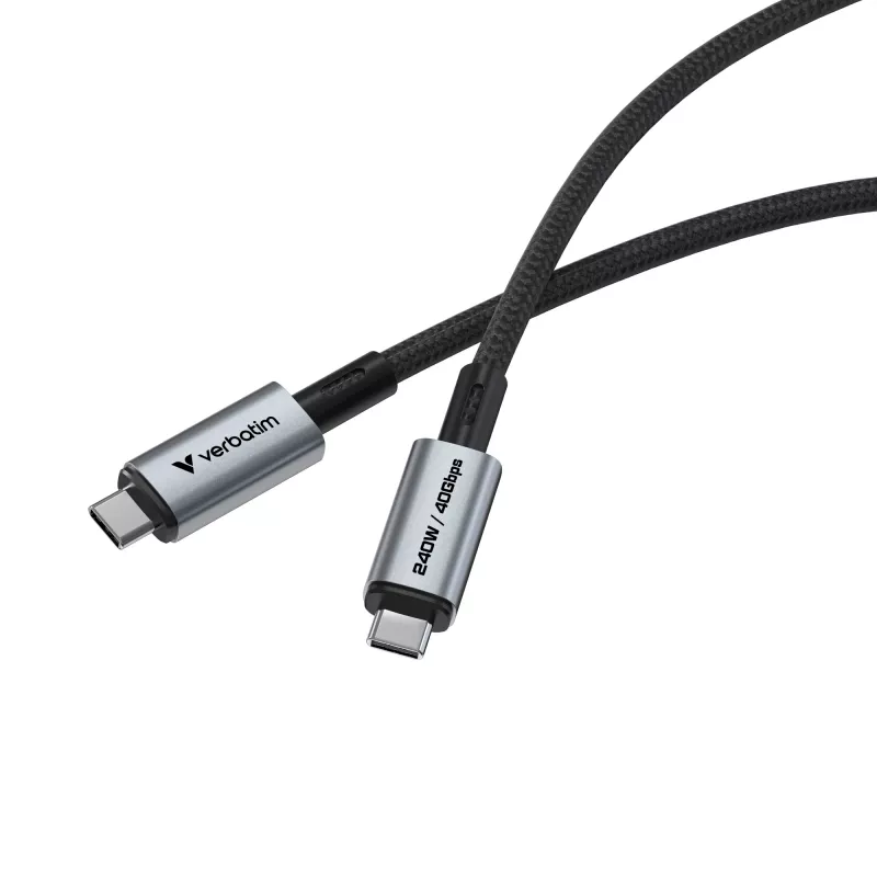 Cabo Verbatim Sync & Charge USB C para USB C 240W 40 Gbit/s 120 cm, 1,2 m, USB C, USB C, USB4 Gen 2x2, 40 Gbit/s, preto
