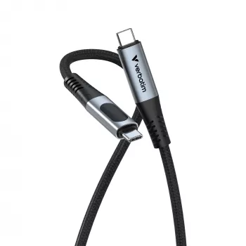 Cabo Verbatim Sync & Charge USB C para USB C 100W com ecrã 120 cm, 1,2 m, USB C, USB C, USB 2.0, 0,48 Gbit/s, preto