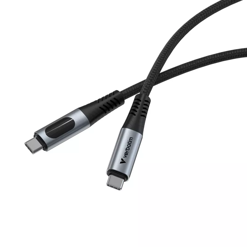 Cabo Verbatim Sync & Charge USB-C para USB-C 240W 40 Gbit/s com ecrã 120 cm